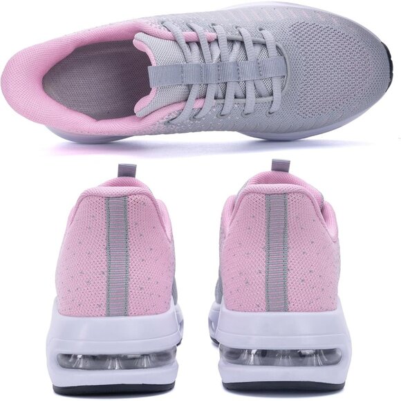 Women Grey Pink Running Shoes Tennis Sneakers with Arch Support for Workout - Picture 5 of 6